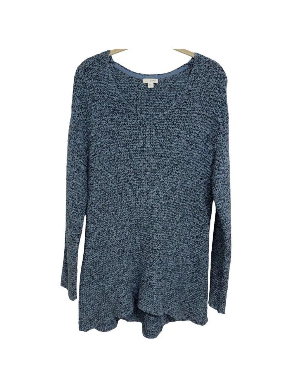 J. JILL Pure Jill V Neck Cotton Elliptical Hem Tunic Sweater Blue Soft Knit